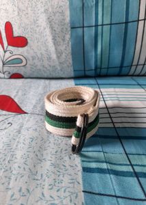 Y2k Men Striped Web Belt Double D-Ring Buckle 💚