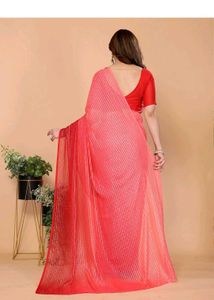 BRAND NEW PINK &amp; RED SHADE SAREE WITH ATTACH BLOUS