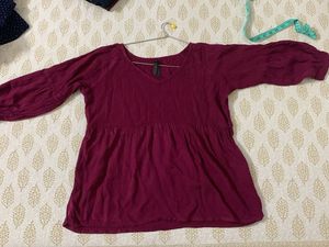 Dark Pink V Neck Short Kurti