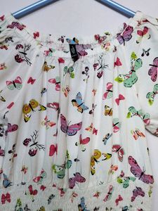 Floral printed off White girls Frock
