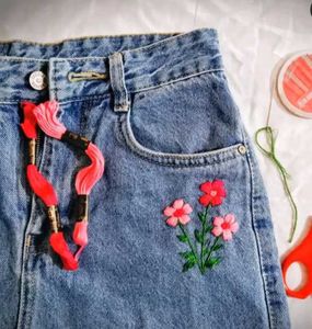 Embroidered Floral Cargo Jeans