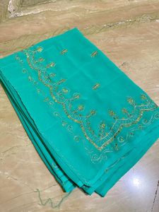 Beautiful Green Embroidered Saree ✨