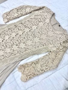 Elegant Beige Laced A-line Dress