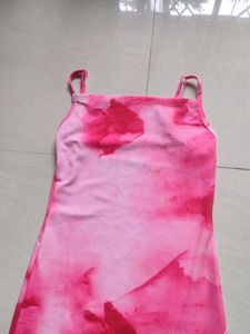 Pink Abstract Print Slit Maxi Dress