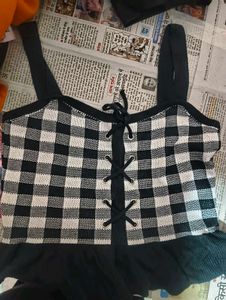 Checkered Lace-Up Crop Top