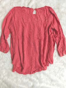 Coral Embroidered Top