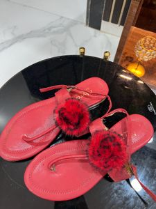 Red Fluffy beachy Sandals