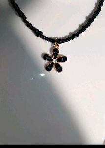 Floral Beaded Black Necklace