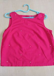 A Fuchsia Pink Indo western Top With Mirror Work