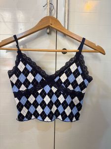Argyle Lace Trim Crop Top