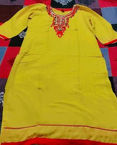 Embroidered Yellow Kurti