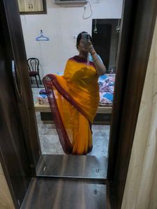 Vintage Yellow Saree With Maroon Boundary