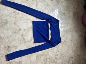 Blue Long Sleeve Cutout Top