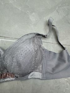 Gray Lace Trim Bra