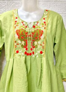 Green Dress With Red Embroidered Patch Work