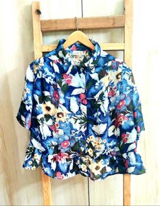 Floral Print Peplum Crop Top Size-44