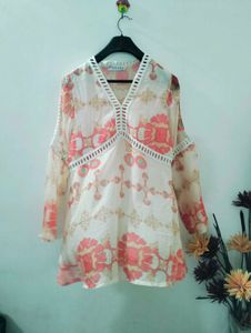 Floral Bohemian Cold-Shoulder Tunic Top