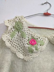 Crochet Collar Fuzzy Sweater