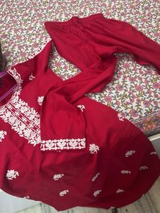 Red Embroidered Kurta