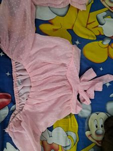 Pink Polka Dot Sheer Crop Top