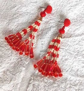 Red Beaded Tassel Earrings
