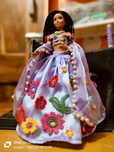 Vintage Handmade Floral Barbie Doll Dress