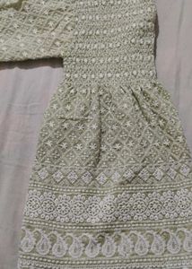 Green Embroidered Smocked Dress