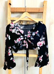Black Floral Print Crip Top Size-30-32