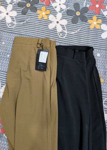 Kotty Straight Pants Set Of Two(Black And Brown)