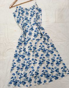 Imported White and Blue Floral Dress