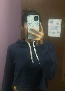 Navy Blue Cropped Hoodie