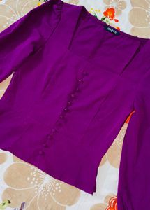 Deep Purple Square Neck Puff Sleeve Button