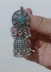 Black metal necklace set with Jhumka Earrings