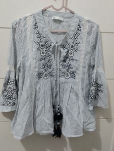 ZARA Embroidered Striped Top