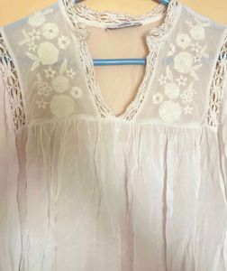 Embroidered Lace Trim Top