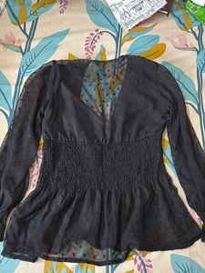 V-neck Full Sleeve Black Peplum Tom