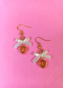 Beautiful Handmade Pearl Bow Earrings with Heart