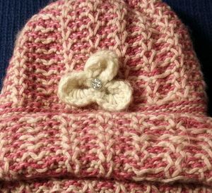 Pink &amp; Cream woolen women cap.