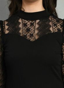 Lace Sleeve Mock Neck Top
