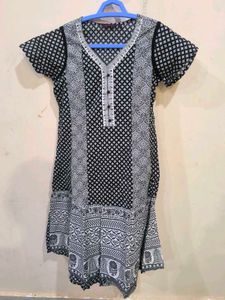 Black and white cotton anarkali kurti