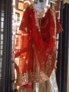 Red With Cream Color Braidel Lehenga Full Set