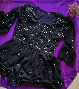 Black Embellished Peplum Top