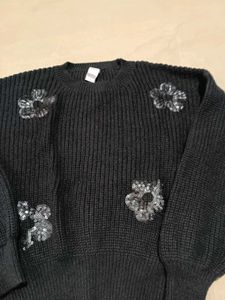Kazo Stylish Black Knit Sweater, L Size
