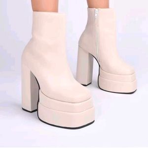 Beige Platform Ankle Boots