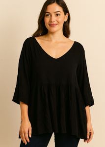 Black top with V back and buttons