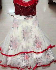 Beautiful Red Rose Floral Lehenga Choli Set
