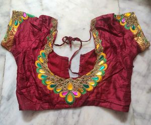 Stone And Dimond Work Maroon Blouse
