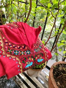 Red Cotton Lakhnavi Kurti