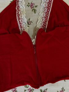 Dark Red Lace Halterneck Top