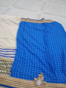 Blue Checked Saree